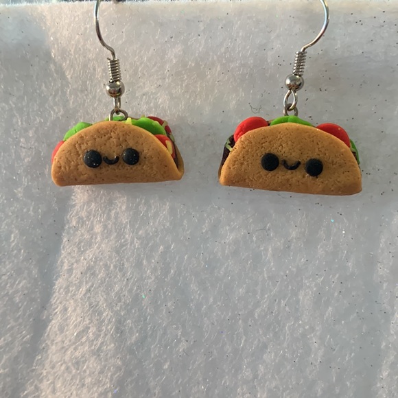 Hand Crafted Jewelry - Handmade Taco Polymer Clay Earrings.
